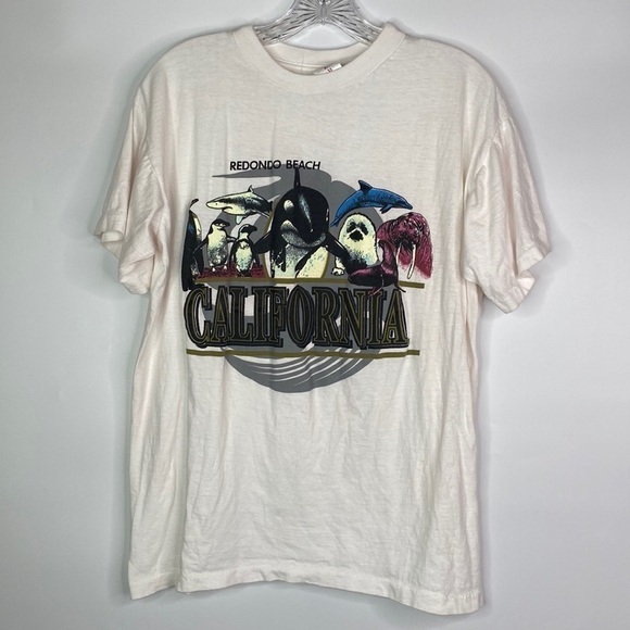 Vintage Short Hills Tee Redondo Beach California Seaworld White Nature Tshirt XL - Picture 1 of 10